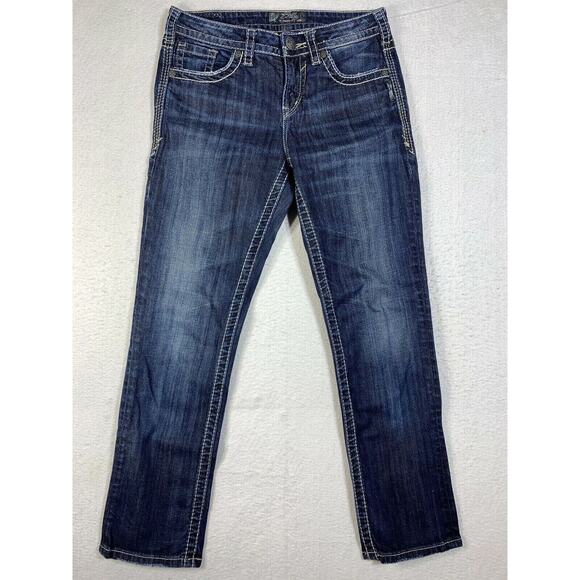 Silver Jeans Womens W27 Blue Natsuki Capri Dark Wash Stretch Pockets Ankle Crop - Picture 1 of 11